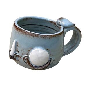 NWOT Hand‎ Thrown Signed 3D Art Pottery Stoneware Sculpture Glazed Mug Art Blue